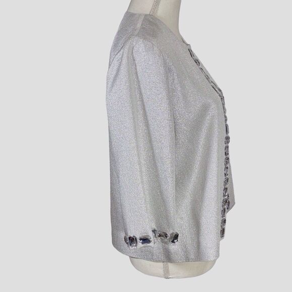 Adrienne Landau Cropped Evening Jacket Silver Metallic Embellished Womens Medium - Picture 4 of 13